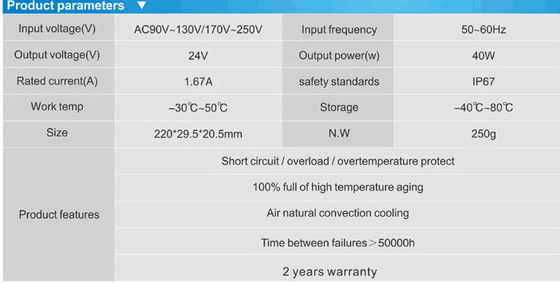 24v 40w مصادر الطاقة الضوئية LED مضادة للماء IP67 50 ~ 60Hz
